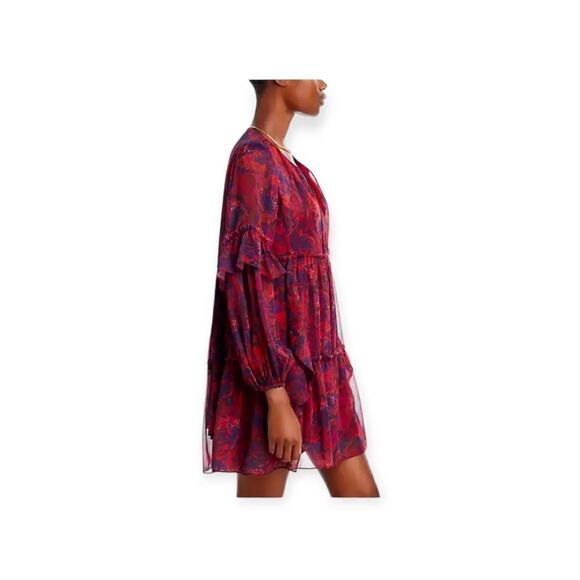 Cinq à Sept Livie Dress Women’s Red Purple Tiered Ruffle Mini Size 0 Cocktail Pa - Picture 4 of 16
